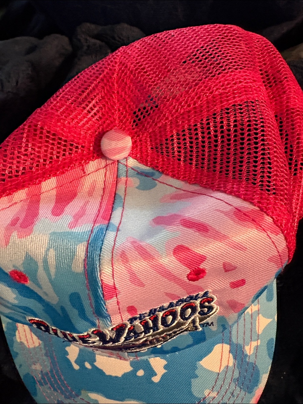 Pink and Light Blue Floral Tie-Dye Trucker Cap - Picture 3 of 6